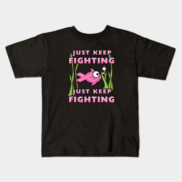 Just Keep Fighting : Breast Cancer Awareness Kids T-Shirt by Corncheese